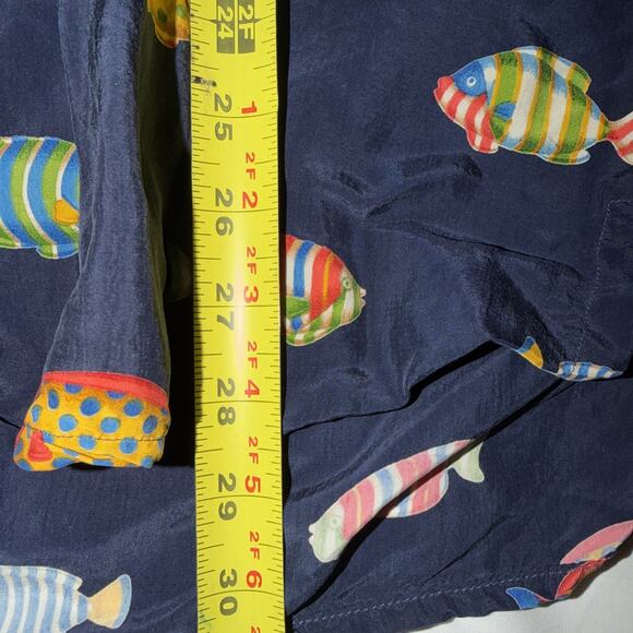 Vintage Tuttle Golf Mens Size Large Short Sleeve Camp Shirt Blue Tropical Fish - Picture 5 of 6